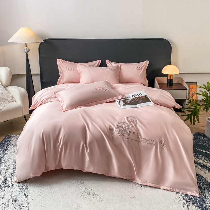 昊翔家纺 2026全棉纯棉刺绣花四件套40支长绒棉100% 棉礼盒包装 朝花-浅玉