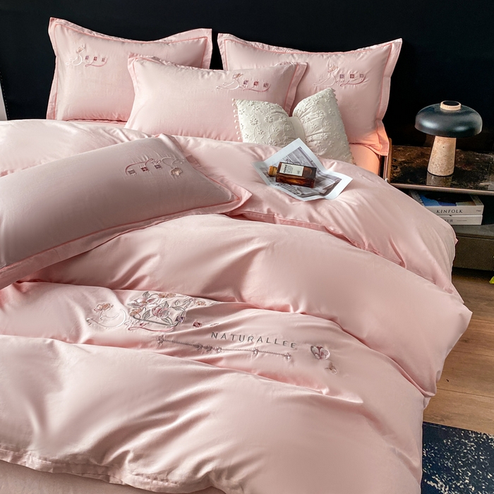 91家纺网 家纺一手货源 找家纺 昊翔家纺 2026全棉纯棉刺绣花四件套40支长绒棉100% 棉礼盒包装 朝花-浅玉