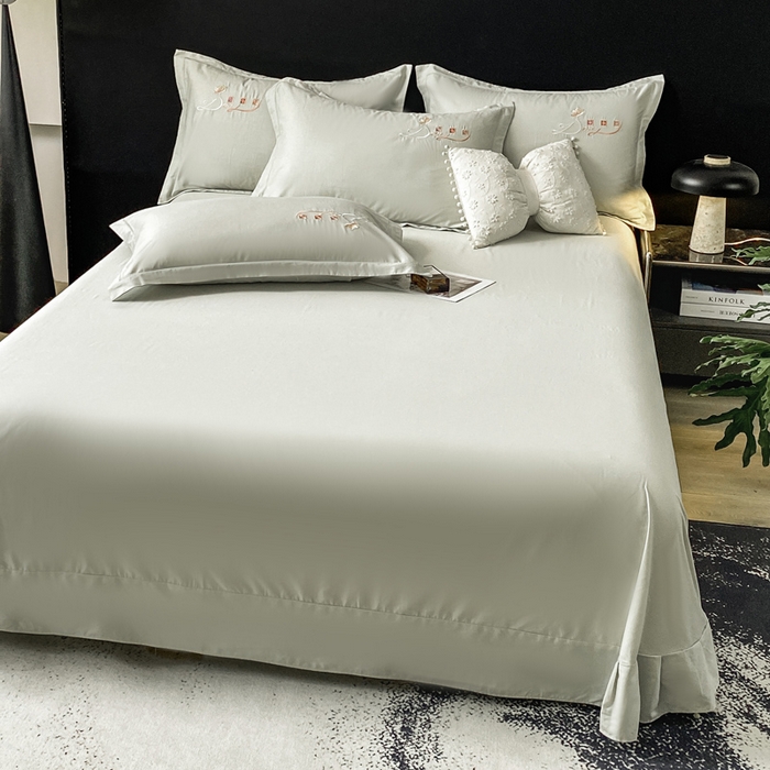 91家纺网 家纺一手货源 找家纺 昊翔家纺 2026全棉纯棉刺绣花四件套40支长绒棉100% 棉礼盒包装 朝花-水绿