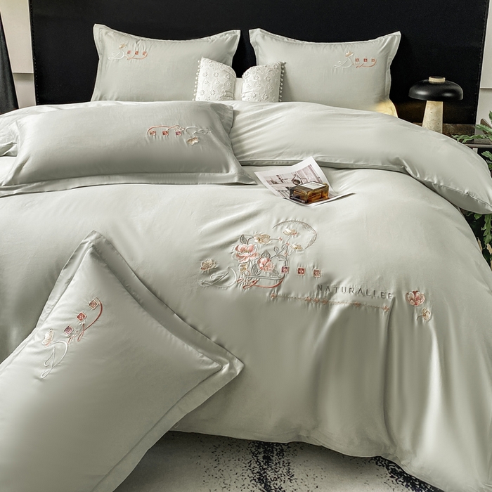 91家纺网 家纺一手货源 找家纺 昊翔家纺 2026全棉纯棉刺绣花四件套40支长绒棉100% 棉礼盒包装 朝花-水绿