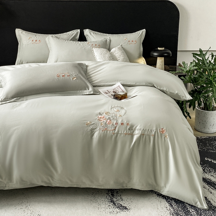 91家纺网 家纺一手货源 找家纺 昊翔家纺 2026全棉纯棉刺绣花四件套40支长绒棉100% 棉礼盒包装 朝花-水绿