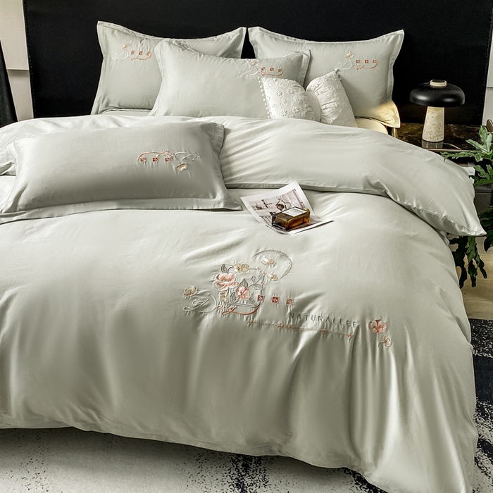 91家纺网 家纺一手货源 找家纺 昊翔家纺 2026全棉纯棉刺绣花四件套40支长绒棉100% 棉礼盒包装 朝花-水绿