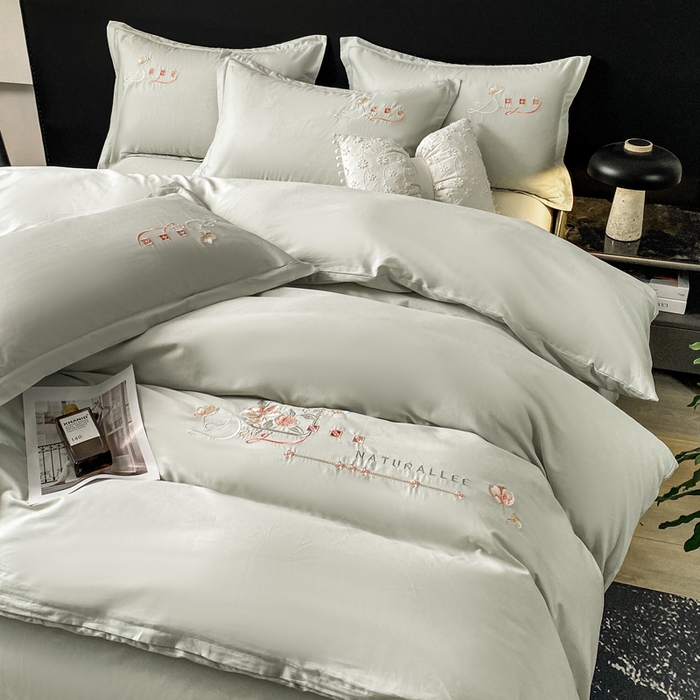 91家纺网 家纺一手货源 找家纺 昊翔家纺 2026全棉纯棉刺绣花四件套40支长绒棉100% 棉礼盒包装 朝花-水绿