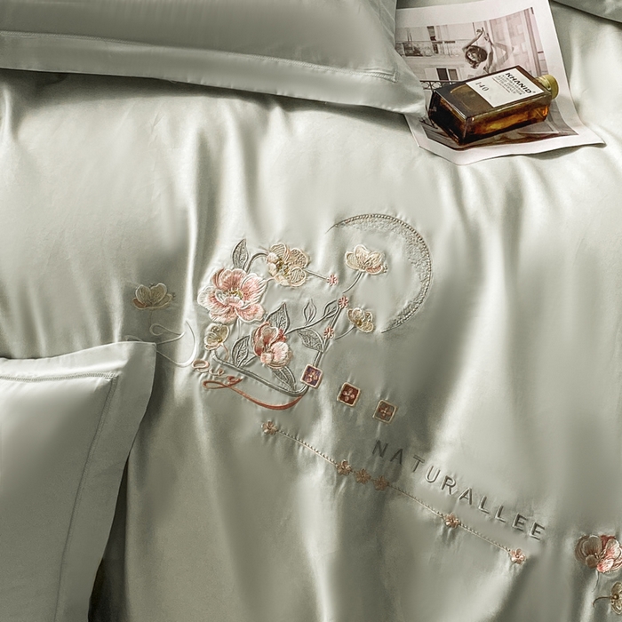 91家纺网 家纺一手货源 找家纺 昊翔家纺 2026全棉纯棉刺绣花四件套40支长绒棉100% 棉礼盒包装 朝花-水绿