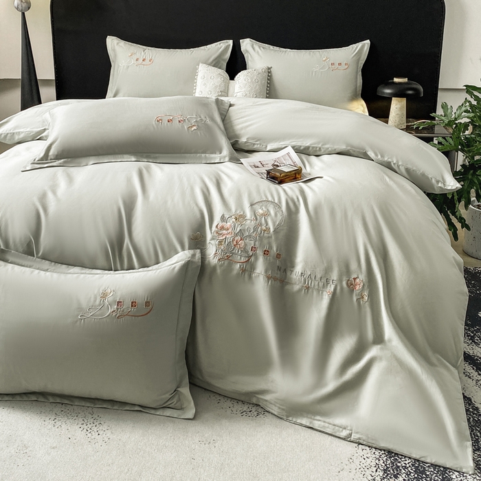 91家纺网 家纺一手货源 找家纺 昊翔家纺 2026全棉纯棉刺绣花四件套40支长绒棉100% 棉礼盒包装 朝花-水绿