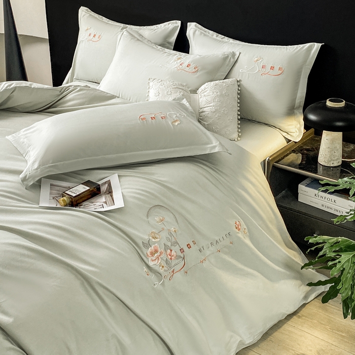 91家纺网 家纺一手货源 找家纺 昊翔家纺 2026全棉纯棉刺绣花四件套40支长绒棉100% 棉礼盒包装 朝花-水绿