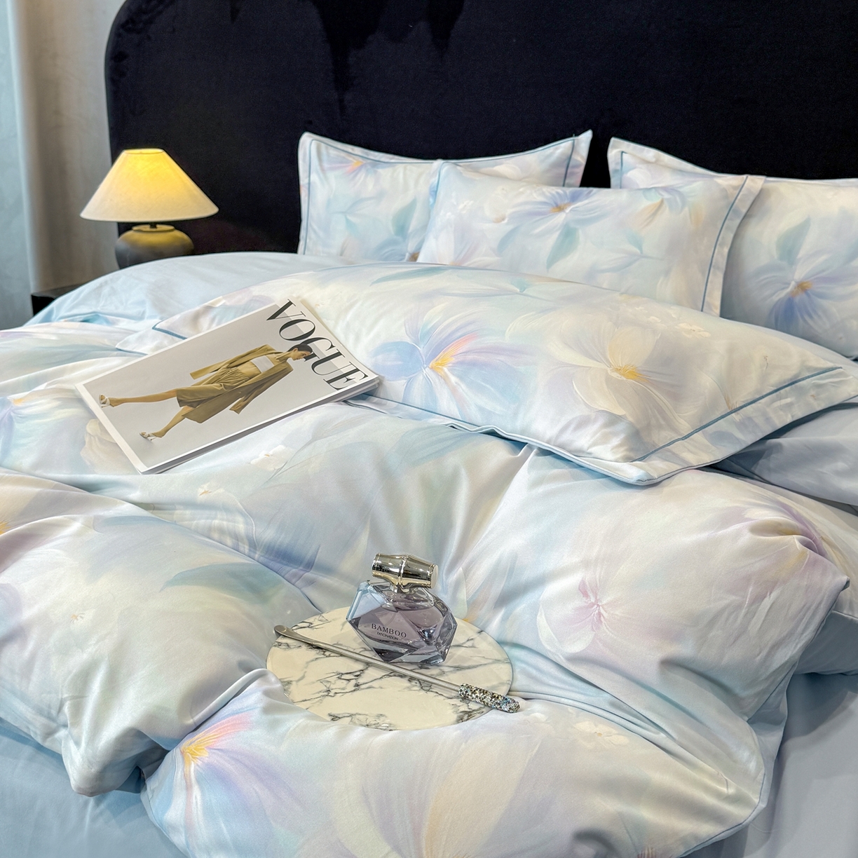 喜四方 2026新款100%全棉60支长绒棉数码印花四件套（控价不低于180）心事花语-粉