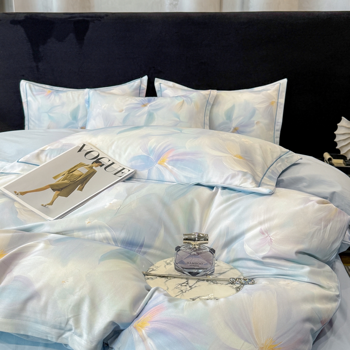 91家纺网 家纺一手货源 找家纺 喜四方 2026新款100%全棉60支长绒棉数码印花四件套（控价不低于180）心事花语-粉