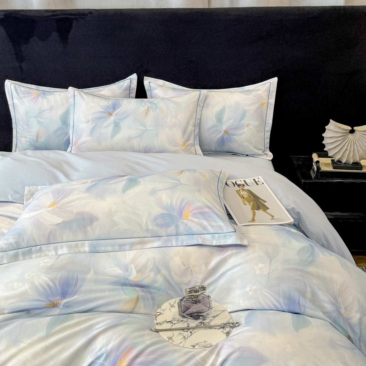 91家纺网 家纺一手货源 找家纺 喜四方 2026新款100%全棉60支长绒棉数码印花四件套（控价不低于180）心事花语-粉