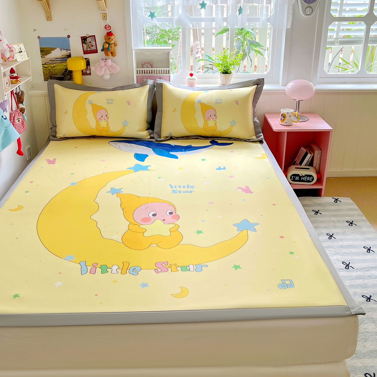 91家纺网 家纺一手货源 找家纺 KT猫直营店 2026新款数码卡通印花凉感冰丝软凉席席子 晚安小星-席