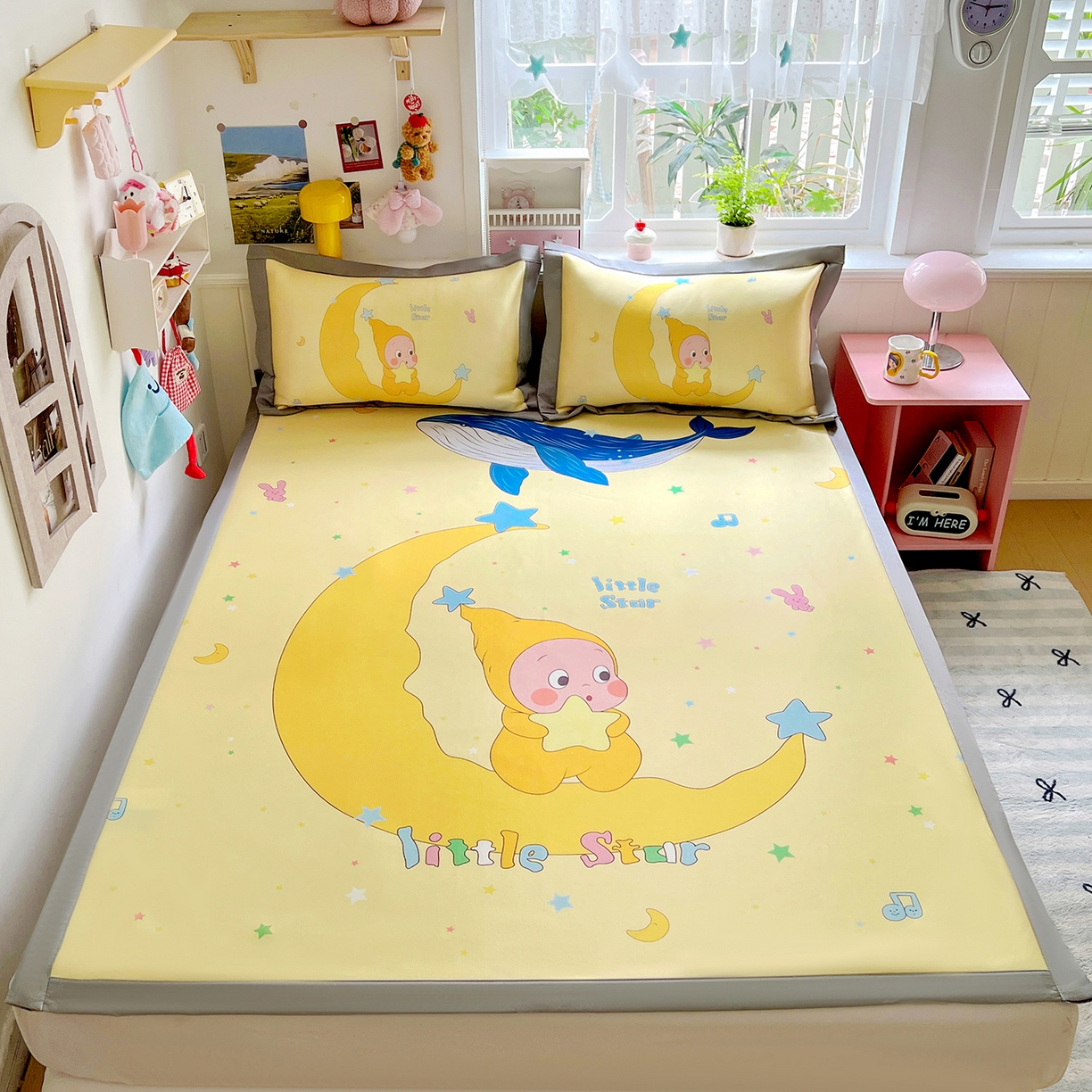 91家纺网 家纺一手货源 找家纺 KT猫直营店 2026新款数码卡通印花凉感冰丝软凉席席子 晚安小星-席