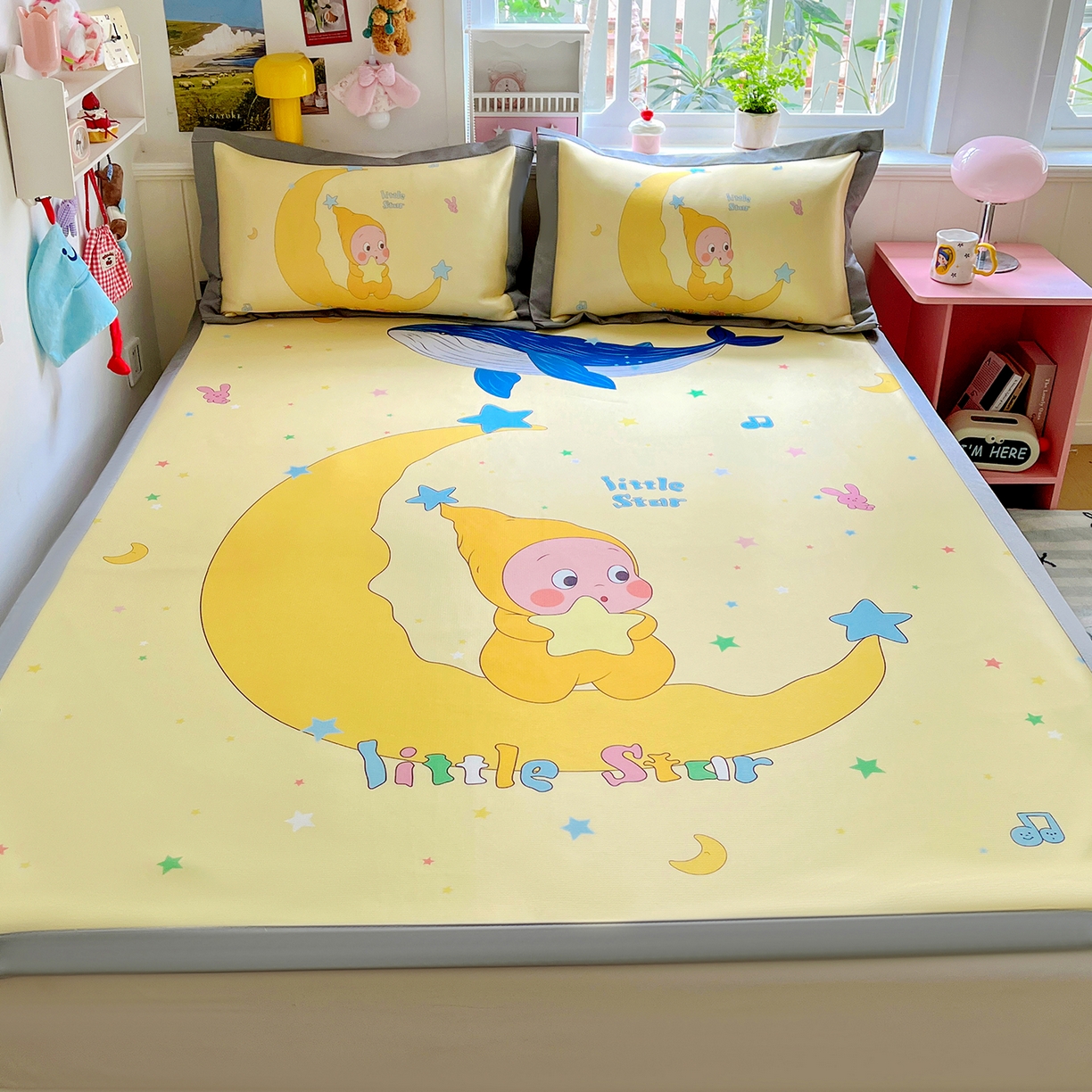 91家纺网 家纺一手货源 找家纺 KT猫直营店 2026新款数码卡通印花凉感冰丝软凉席席子 晚安小星-席