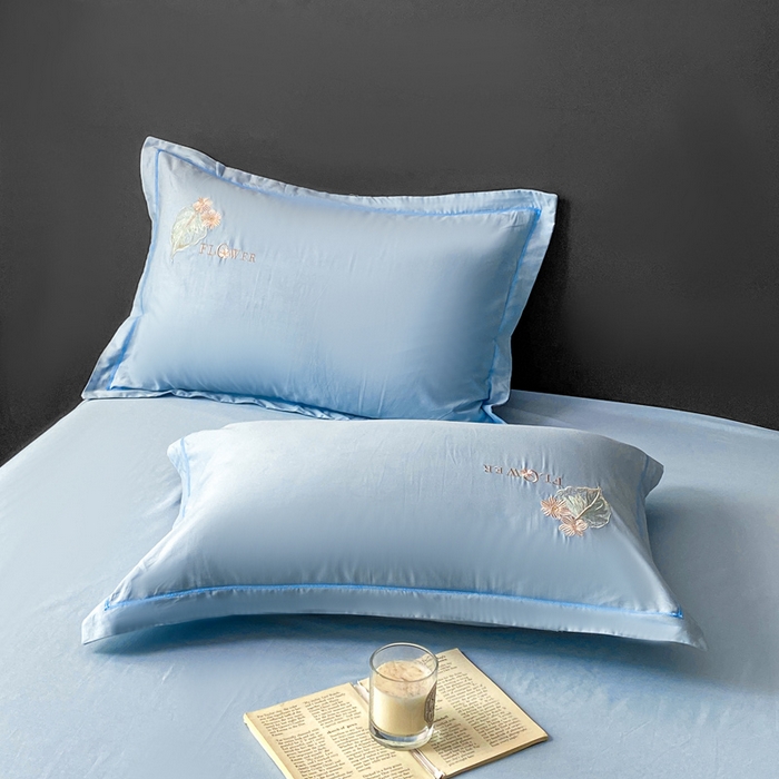 91家纺网 家纺一手货源 找家纺 昊翔家纺 2026全棉纯棉刺绣花四件套40支长绒棉100% 棉礼盒包装 朝花-天空兰