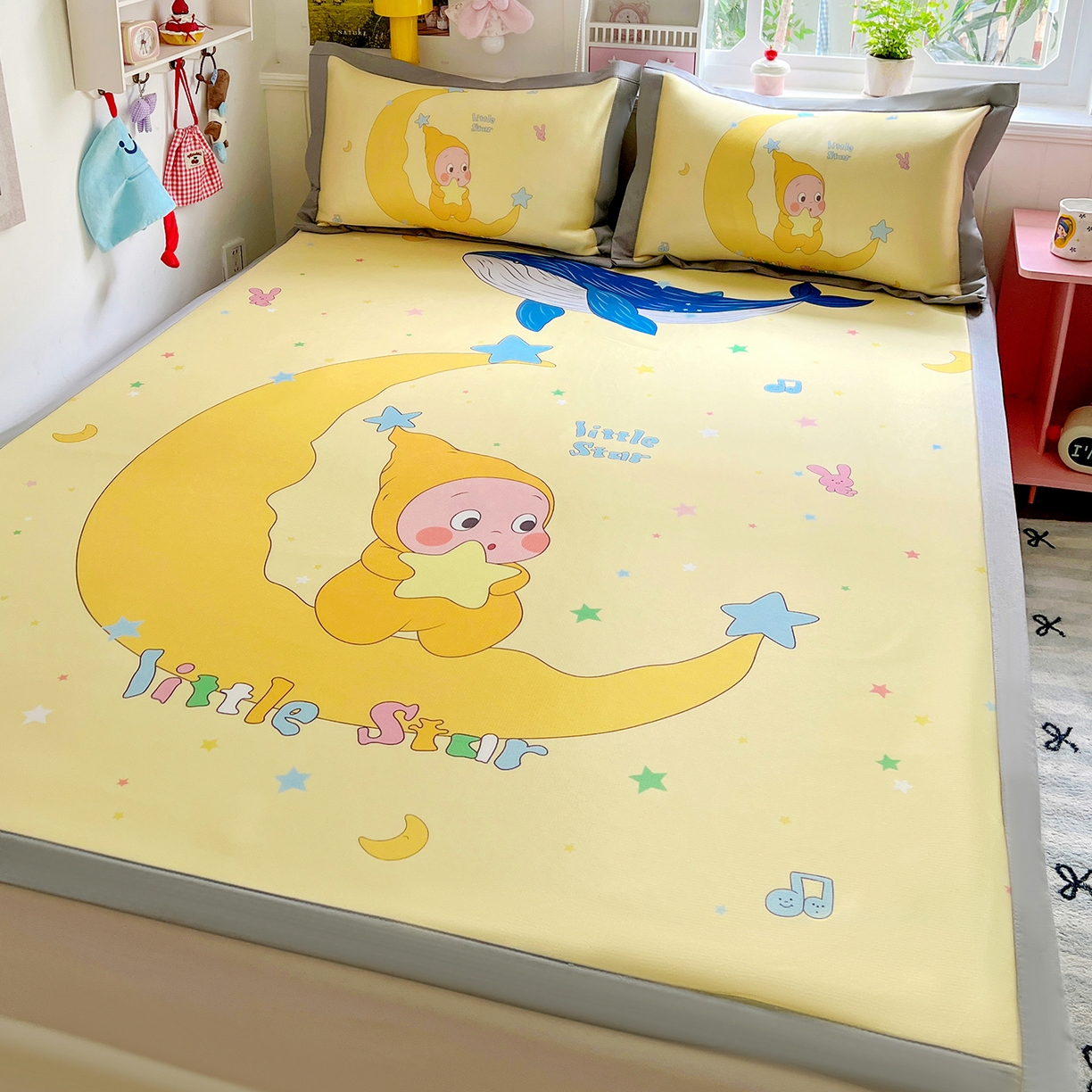 91家纺网 家纺一手货源 找家纺 KT猫直营店 2026新款数码卡通印花凉感冰丝软凉席席子 晚安小星-席