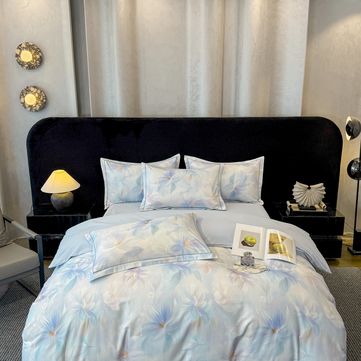 91家纺网 家纺一手货源 找家纺 喜四方 2026新款100%全棉60支长绒棉数码印花四件套（控价不低于180）心事花语-粉