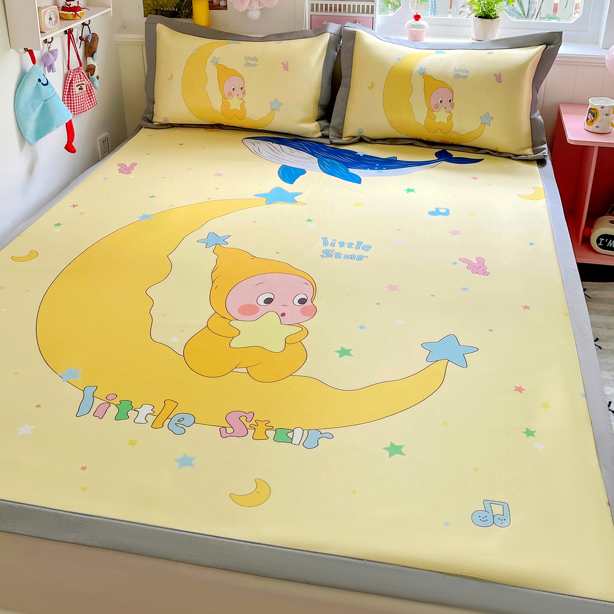 91家纺网 家纺一手货源 找家纺 KT猫直营店 2026新款数码卡通印花凉感冰丝软凉席席子 晚安小星-席