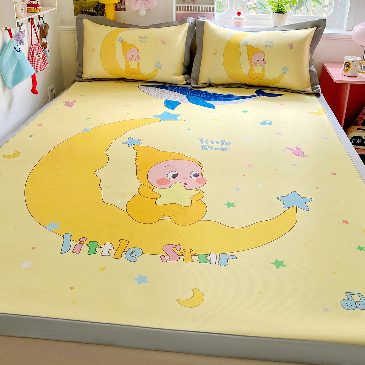 91家纺网 家纺一手货源 找家纺 KT猫直营店 2026新款数码卡通印花凉感冰丝软凉席席子 晚安小星-席