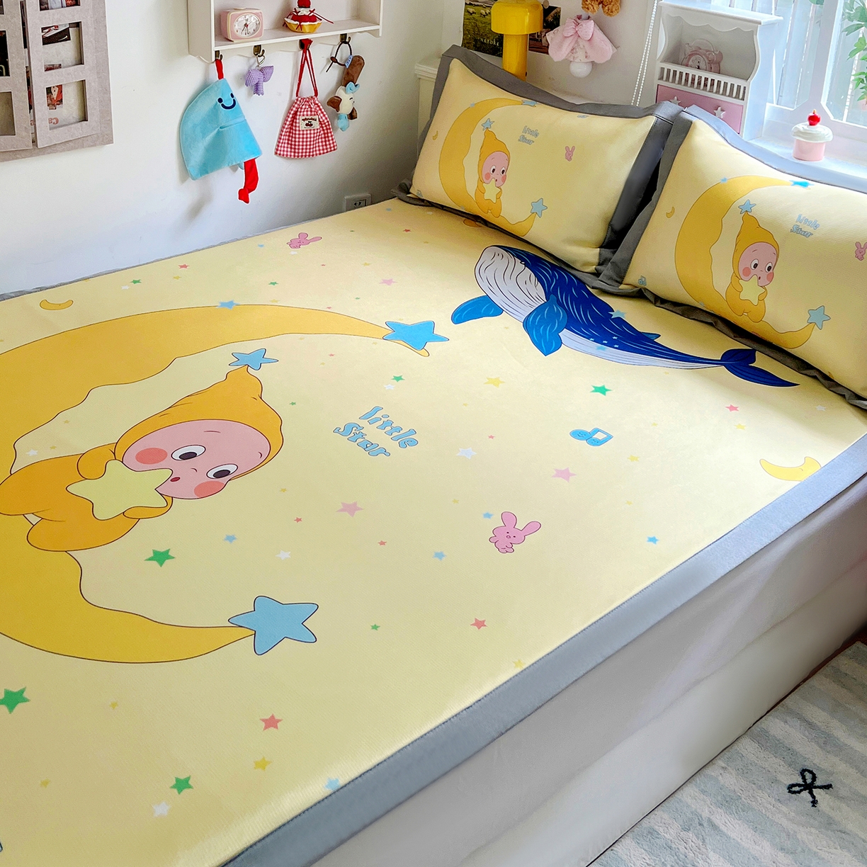 91家纺网 家纺一手货源 找家纺 KT猫直营店 2026新款数码卡通印花凉感冰丝软凉席席子 晚安小星-席