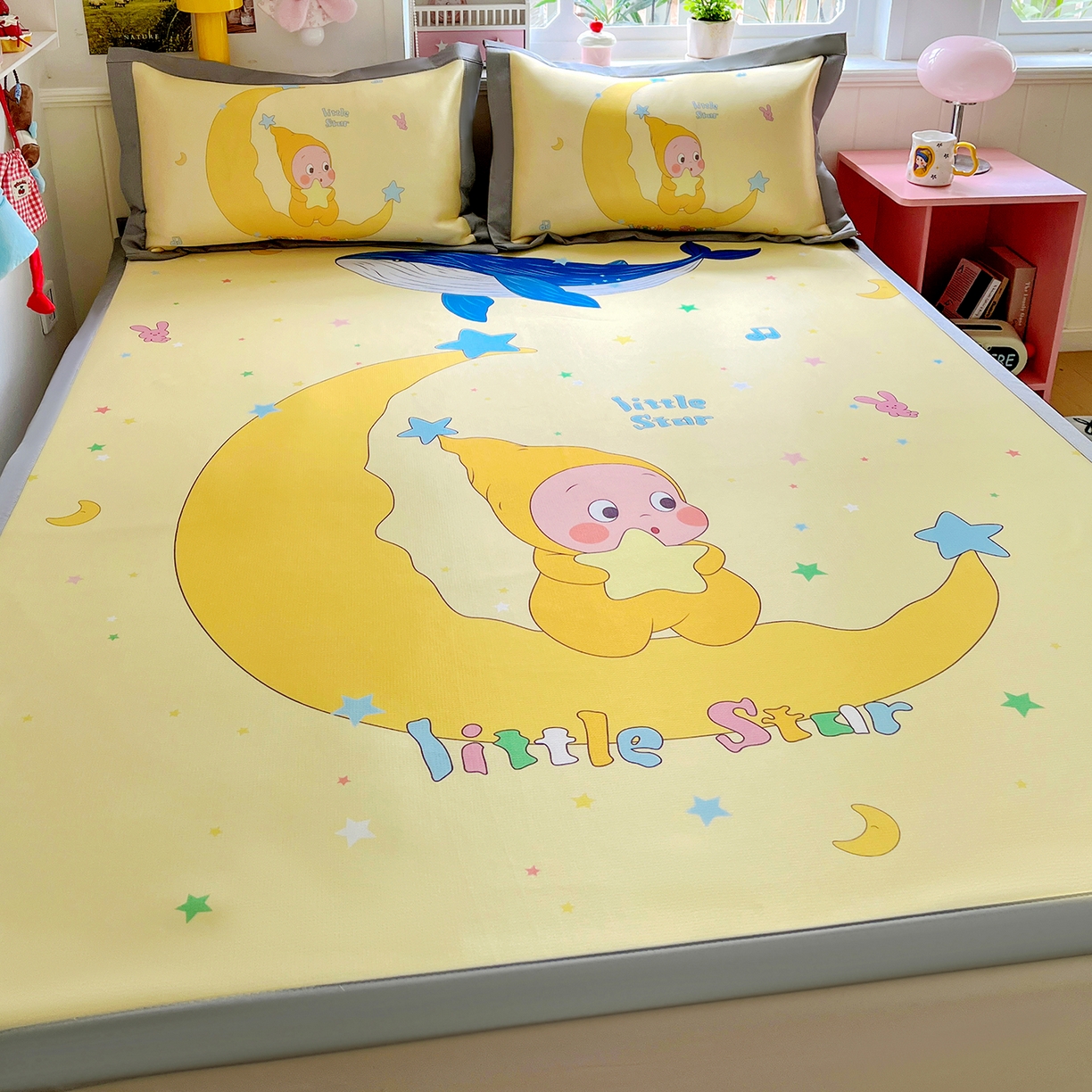 91家纺网 家纺一手货源 找家纺 KT猫直营店 2026新款数码卡通印花凉感冰丝软凉席席子 晚安小星-席