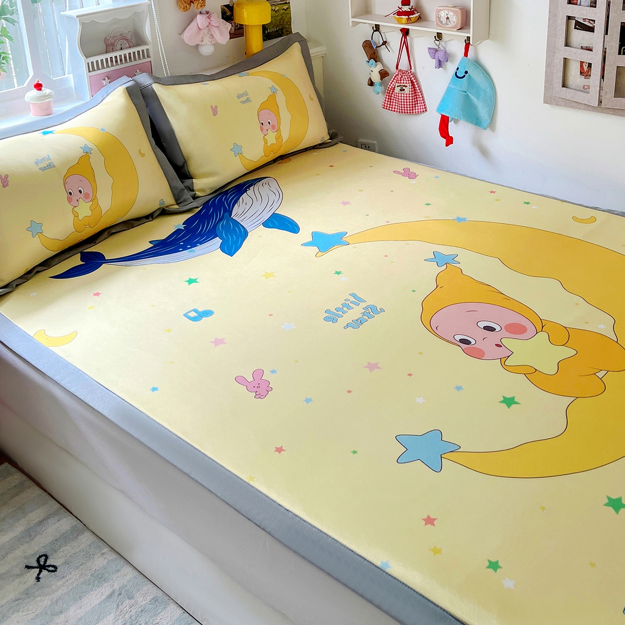 91家纺网 家纺一手货源 找家纺 KT猫直营店 2026新款数码卡通印花凉感冰丝软凉席席子 晚安小星-席