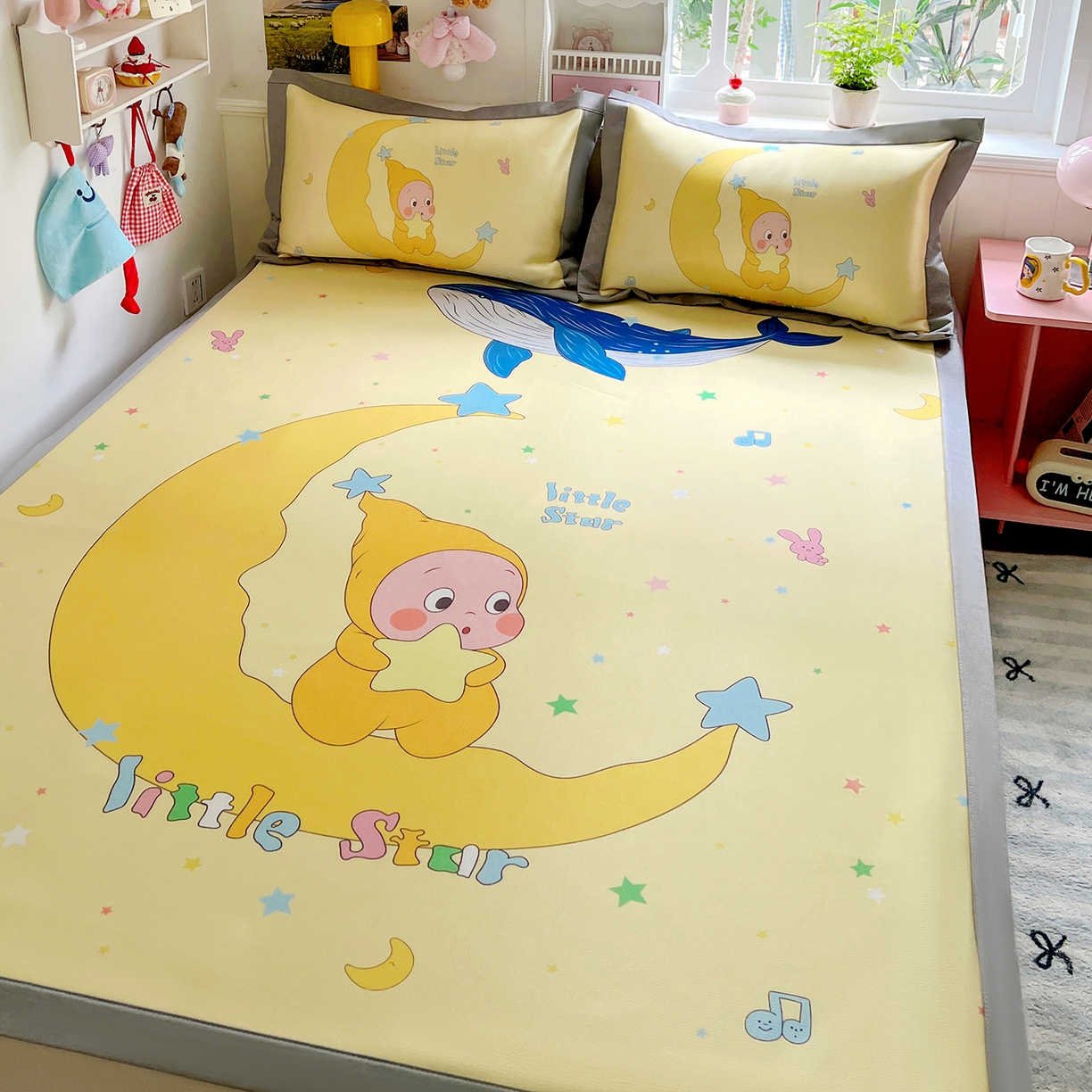 91家纺网 家纺一手货源 找家纺 KT猫直营店 2026新款数码卡通印花凉感冰丝软凉席席子 晚安小星-席