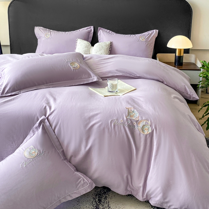 91家纺网 家纺一手货源 找家纺 昊翔家纺 2026全棉纯棉刺绣花四件套40支长绒棉100% 棉礼盒包装 澜韵-淡雅紫