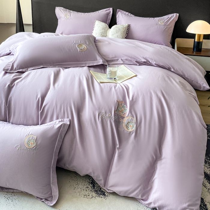 91家纺网 家纺一手货源 找家纺 昊翔家纺 2026全棉纯棉刺绣花四件套40支长绒棉100% 棉礼盒包装 澜韵-淡雅紫