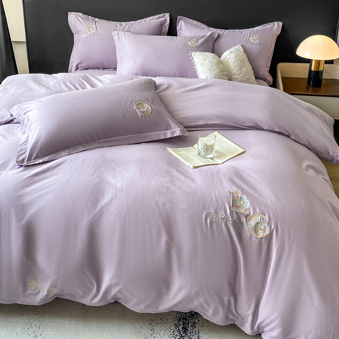 91家纺网 家纺一手货源 找家纺 昊翔家纺 2026全棉纯棉刺绣花四件套40支长绒棉100% 棉礼盒包装 澜韵-淡雅紫