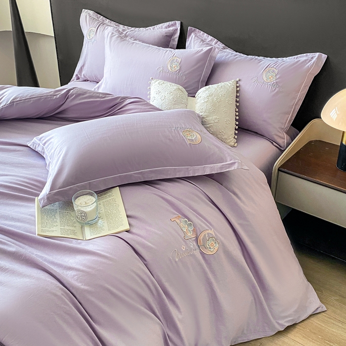 91家纺网 家纺一手货源 找家纺 昊翔家纺 2026全棉纯棉刺绣花四件套40支长绒棉100% 棉礼盒包装 澜韵-淡雅紫