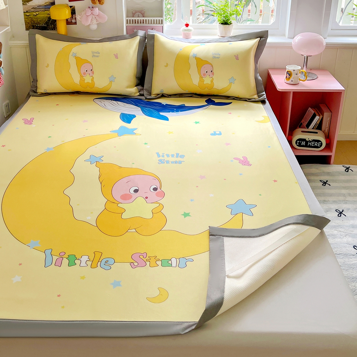 91家纺网 家纺一手货源 找家纺 KT猫直营店 2026新款数码卡通印花凉感冰丝软凉席席子 晚安小星-席