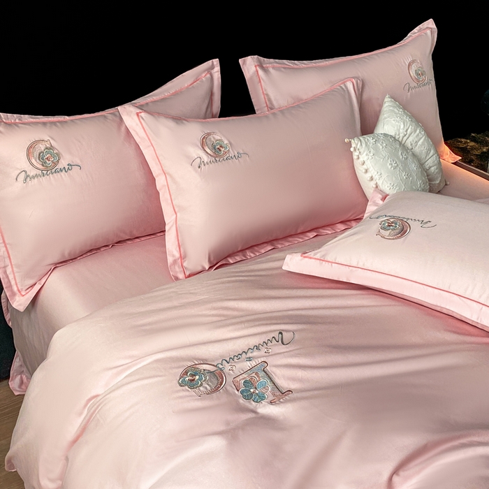 91家纺网 家纺一手货源 找家纺 昊翔家纺 2026全棉纯棉刺绣花四件套40支长绒棉100% 棉礼盒包装 澜韵-浅玉