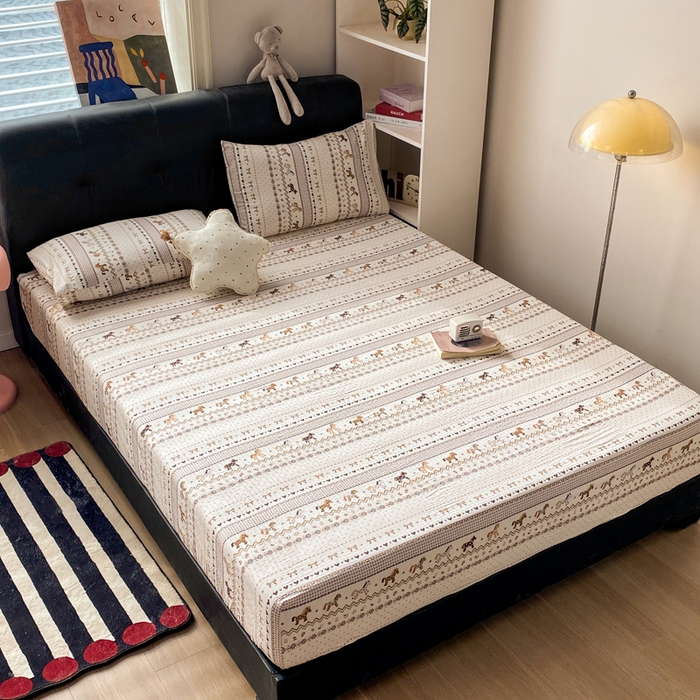 91家纺网 家纺一手货源 找家纺 赛琳 2026新款泡芙纱床笠系列单床笠床笠单件（有买家秀） 栗色木马纹