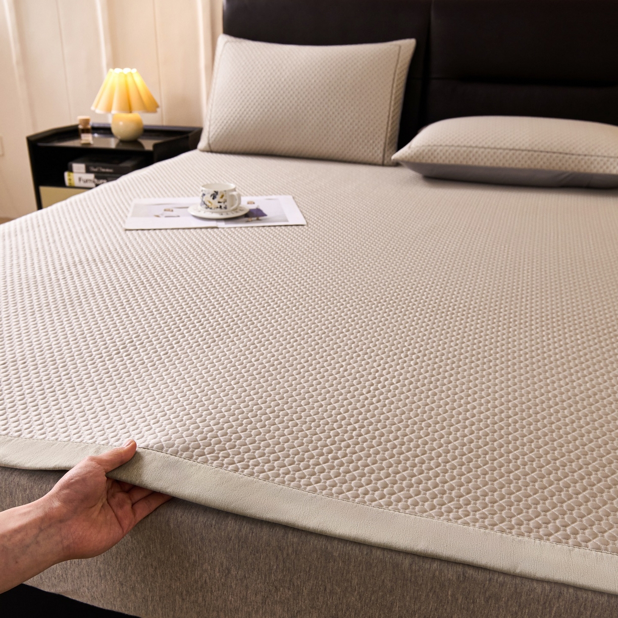 席之家 2026新款PE中分子凉席三件套纯色平铺豆豆席-四叶草 四叶草-香槟金