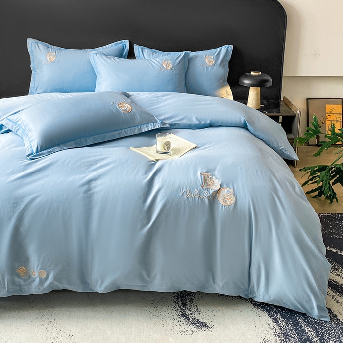 91家纺网 家纺一手货源 找家纺 昊翔家纺 2026全棉纯棉刺绣花四件套40支长绒棉100% 棉礼盒包装 澜韵-天空兰