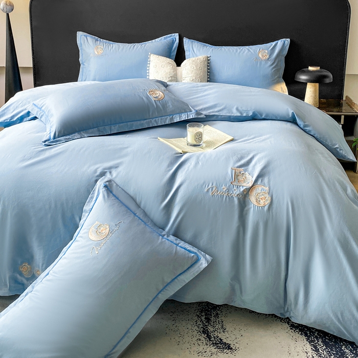 91家纺网 家纺一手货源 找家纺 昊翔家纺 2026全棉纯棉刺绣花四件套40支长绒棉100% 棉礼盒包装 澜韵-天空兰