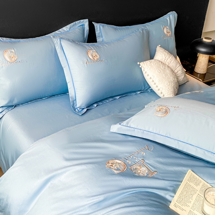 91家纺网 家纺一手货源 找家纺 昊翔家纺 2026全棉纯棉刺绣花四件套40支长绒棉100% 棉礼盒包装 澜韵-天空兰