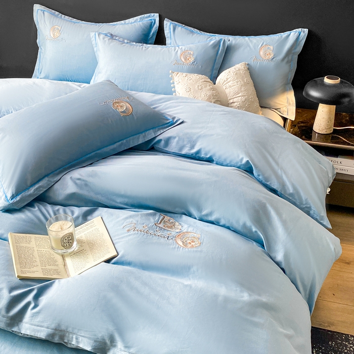 91家纺网 家纺一手货源 找家纺 昊翔家纺 2026全棉纯棉刺绣花四件套40支长绒棉100% 棉礼盒包装 澜韵-天空兰