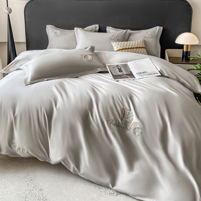 91家纺网 家纺一手货源 找家纺 昊翔家纺 2026全棉纯棉刺绣花四件套40支长绒棉100% 棉礼盒包装 澜韵-银灰