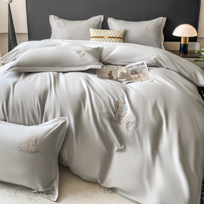 91家纺网 家纺一手货源 找家纺 昊翔家纺 2026全棉纯棉刺绣花四件套40支长绒棉100% 棉礼盒包装 澜韵-银灰