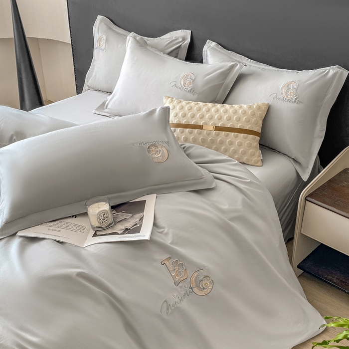 91家纺网 家纺一手货源 找家纺 昊翔家纺 2026全棉纯棉刺绣花四件套40支长绒棉100% 棉礼盒包装 澜韵-银灰