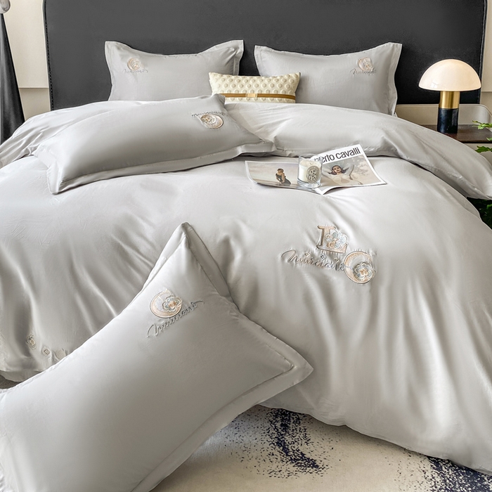 91家纺网 家纺一手货源 找家纺 昊翔家纺 2026全棉纯棉刺绣花四件套40支长绒棉100% 棉礼盒包装 澜韵-银灰