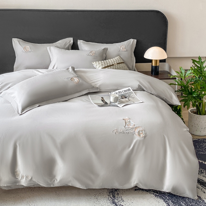 91家纺网 家纺一手货源 找家纺 昊翔家纺 2026全棉纯棉刺绣花四件套40支长绒棉100% 棉礼盒包装 澜韵-银灰