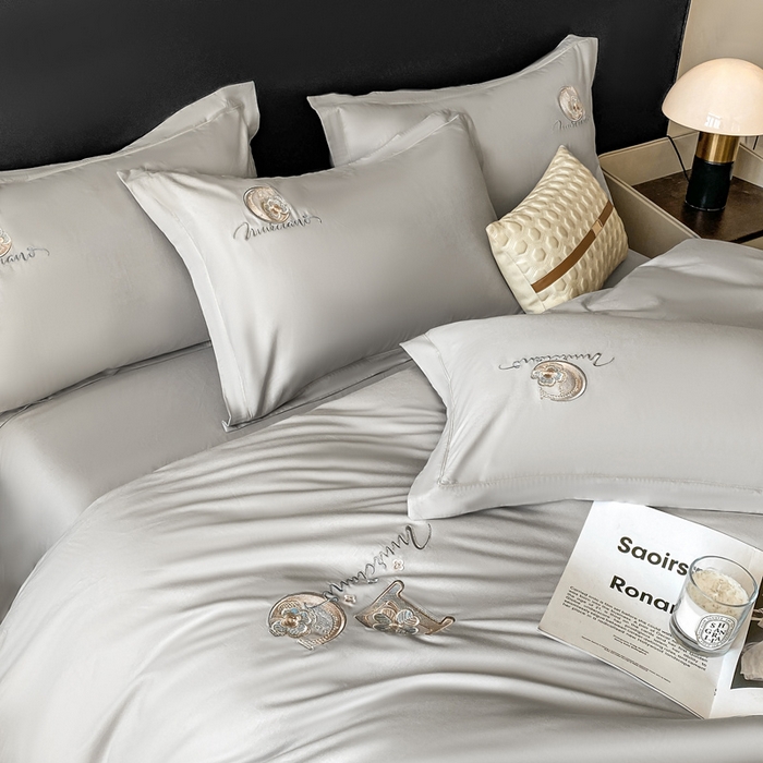 91家纺网 家纺一手货源 找家纺 昊翔家纺 2026全棉纯棉刺绣花四件套40支长绒棉100% 棉礼盒包装 澜韵-银灰