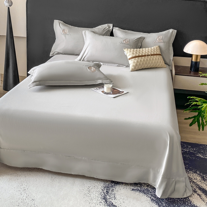 91家纺网 家纺一手货源 找家纺 昊翔家纺 2026全棉纯棉刺绣花四件套40支长绒棉100% 棉礼盒包装 澜韵-银灰