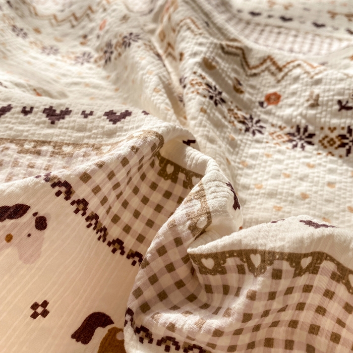 91家纺网 家纺一手货源 找家纺 赛琳 2026新款泡芙纱床笠系列单床笠床笠单件（有买家秀） 栗色木马纹