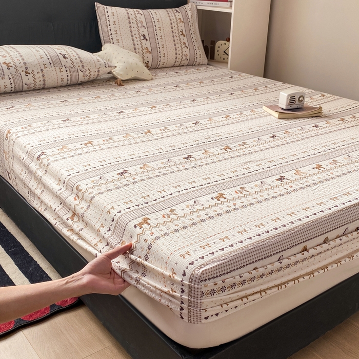 91家纺网 家纺一手货源 找家纺 赛琳 2026新款泡芙纱床笠系列单床笠床笠单件（有买家秀） 栗色木马纹