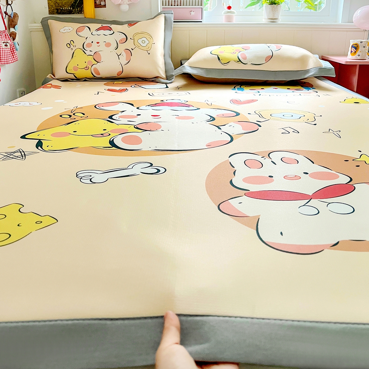 KT猫直营店 2026新款数码卡通印花凉感冰丝软凉席席子 小确幸-席