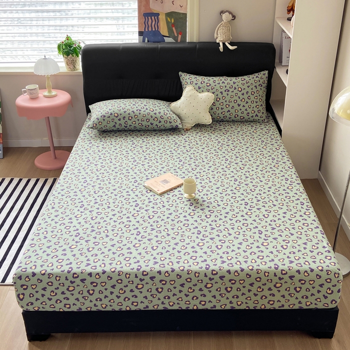 91家纺网 家纺一手货源 找家纺 赛琳 2026新款泡芙纱床笠系列单床笠床笠单件（有买家秀） 绿绸豹纹心