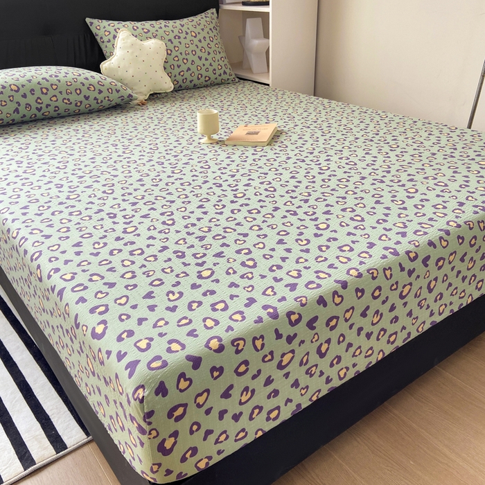 91家纺网 家纺一手货源 找家纺 赛琳 2026新款泡芙纱床笠系列单床笠床笠单件（有买家秀） 绿绸豹纹心