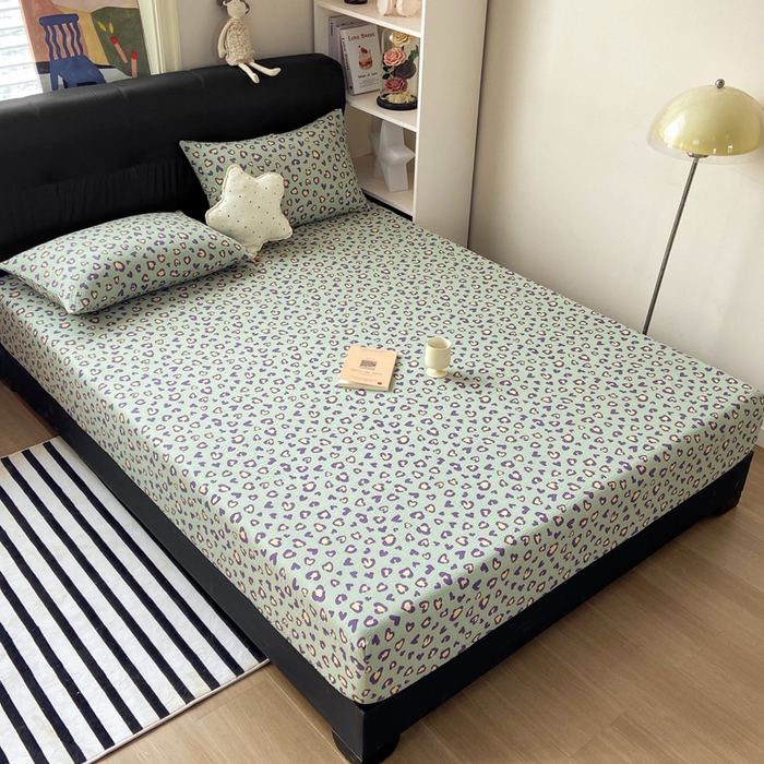 91家纺网 家纺一手货源 找家纺 赛琳 2026新款泡芙纱床笠系列单床笠床笠单件（有买家秀） 绿绸豹纹心